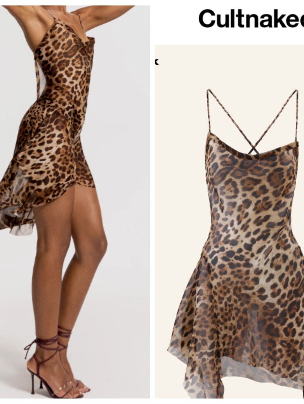 Nwot CULTNAKED 100% Silk Leopard Fantasy Safari Floaty Open Back Dress m